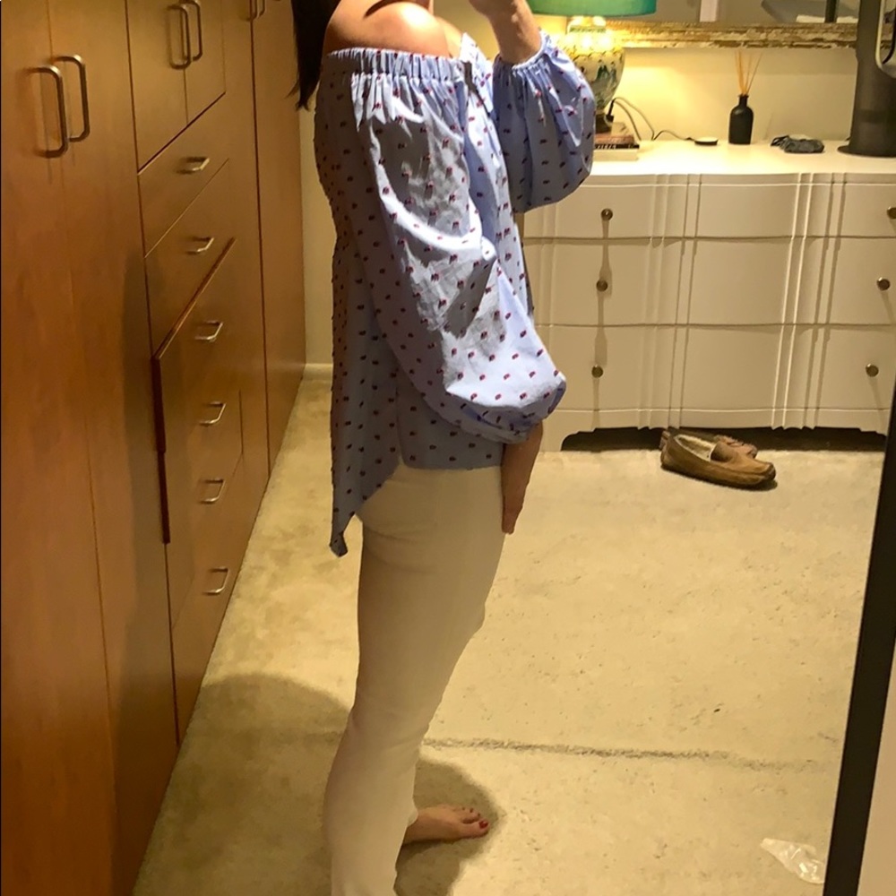 Blue off shoulder top with split back - Picture 2 of 7